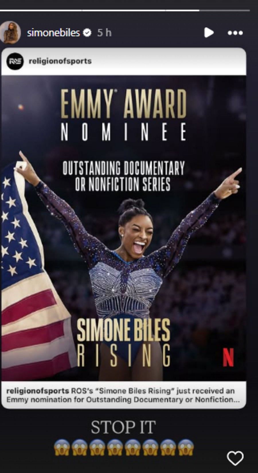 Screenshot of Simone Biles' Instagram story (@simonebiles).